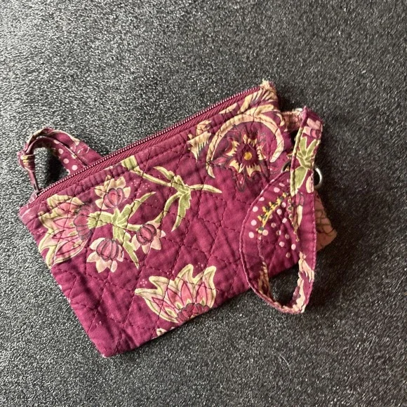 VERA BRADLEY Case COIN PURSE PICCADILLY PLUM Floral Paisley Plaid - Picture 2 of 3